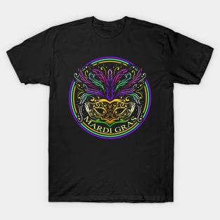 Ornament Mask With Feathers For Mardi Gras T-Shirt